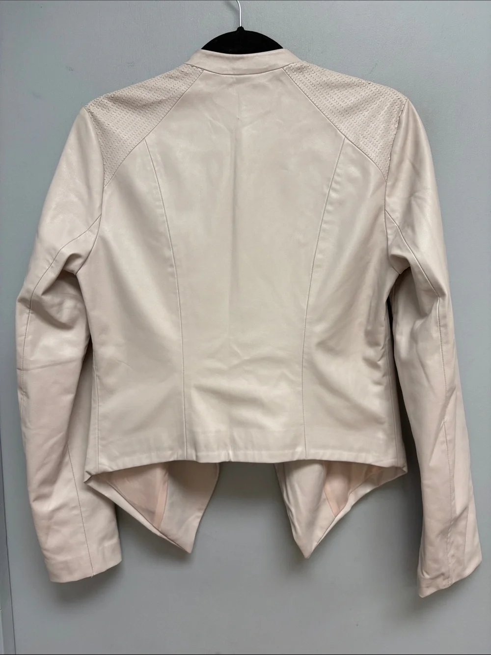 BB Dakota Faux Leather Drape Front Moto Jacket Blush Pink Open Front Medium